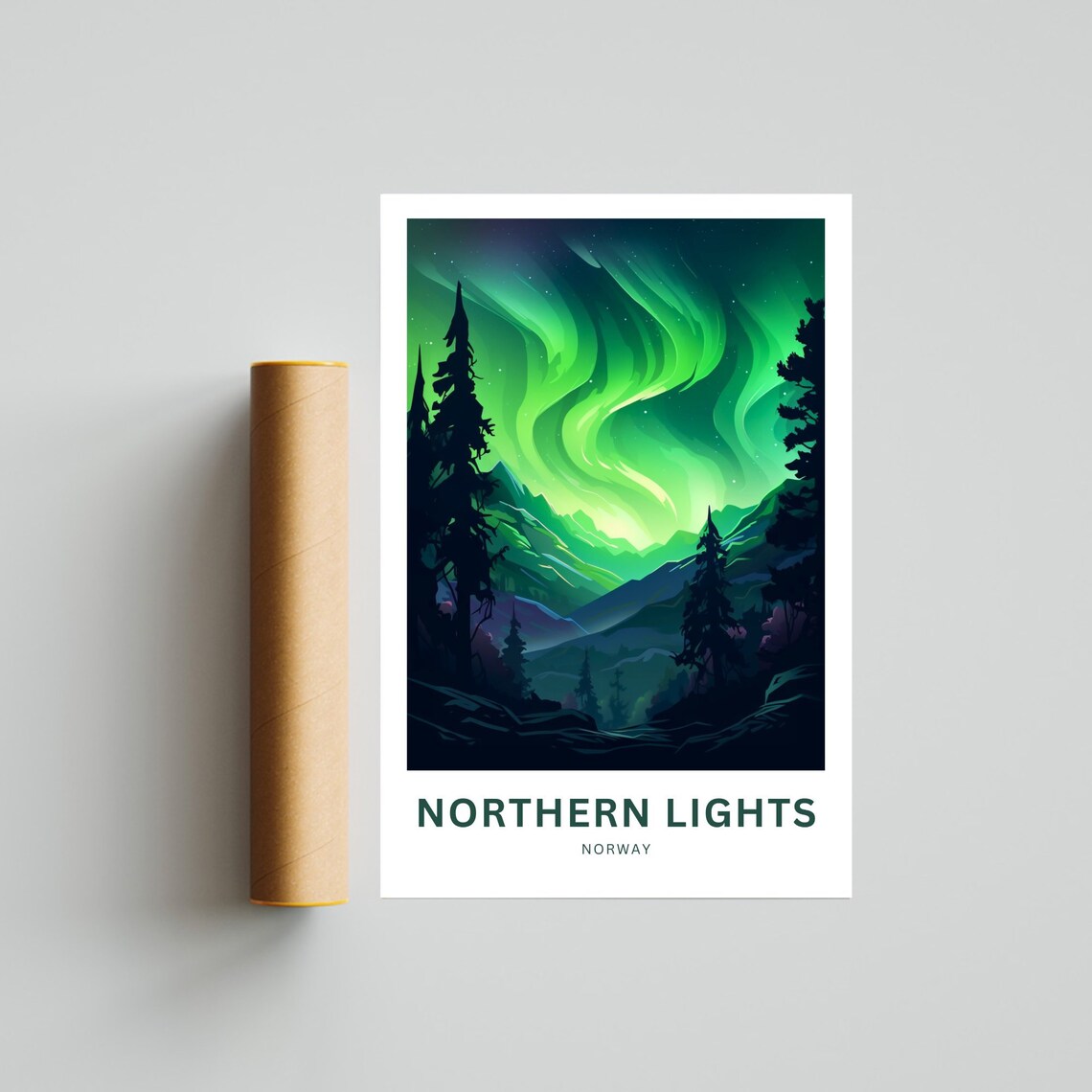 Northern Lights Norway Aurora Mountains Night Sky Travel Poster - Image 4