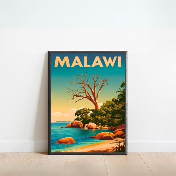 Lake Malawi Vintage Travel Poster Lake Malawi Print Africa Wall Art Framed Gift Africa Present