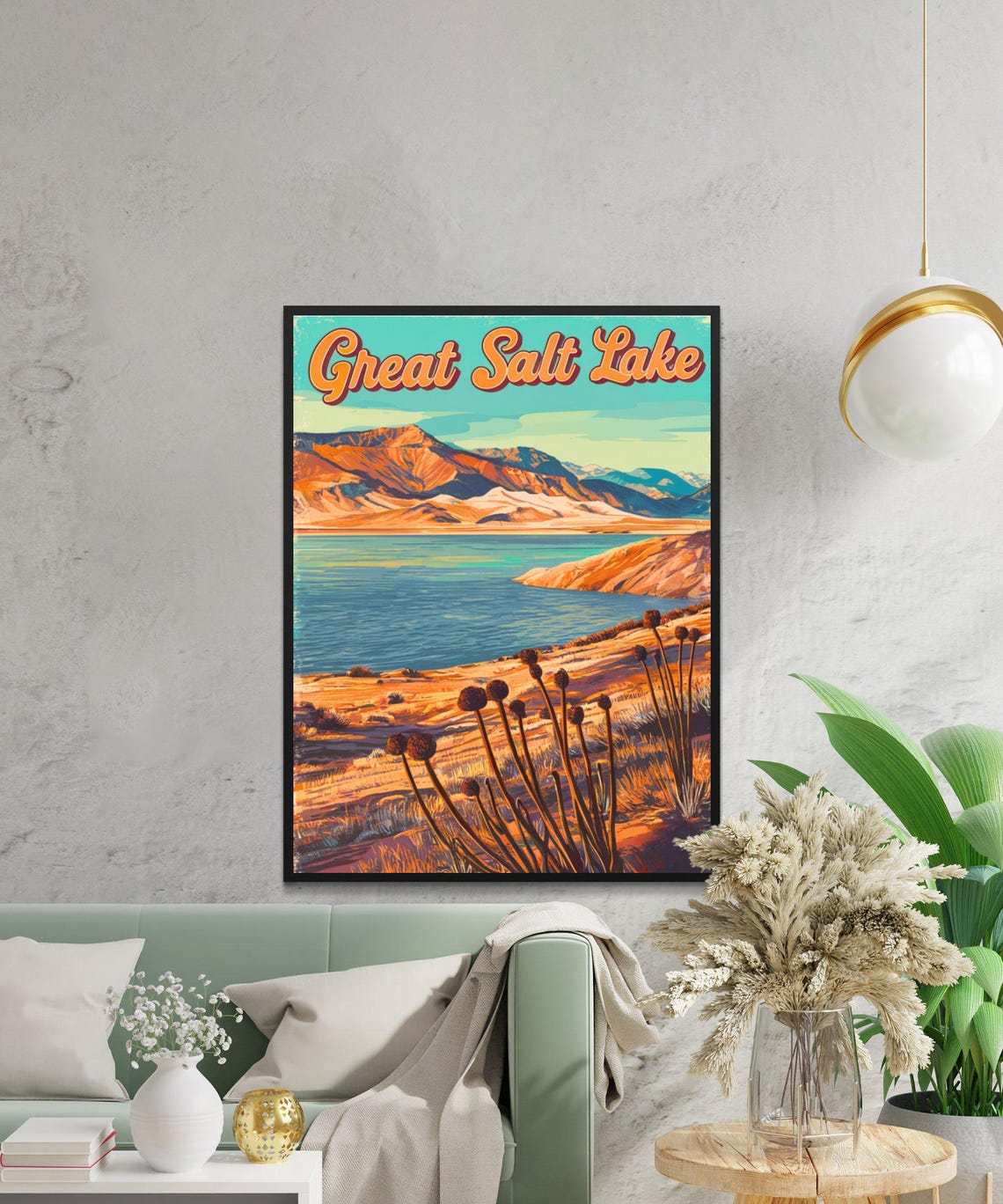 Great Salt Lake Utah Desert Vista Retro Sunset Landscape Art Poster - Image 3