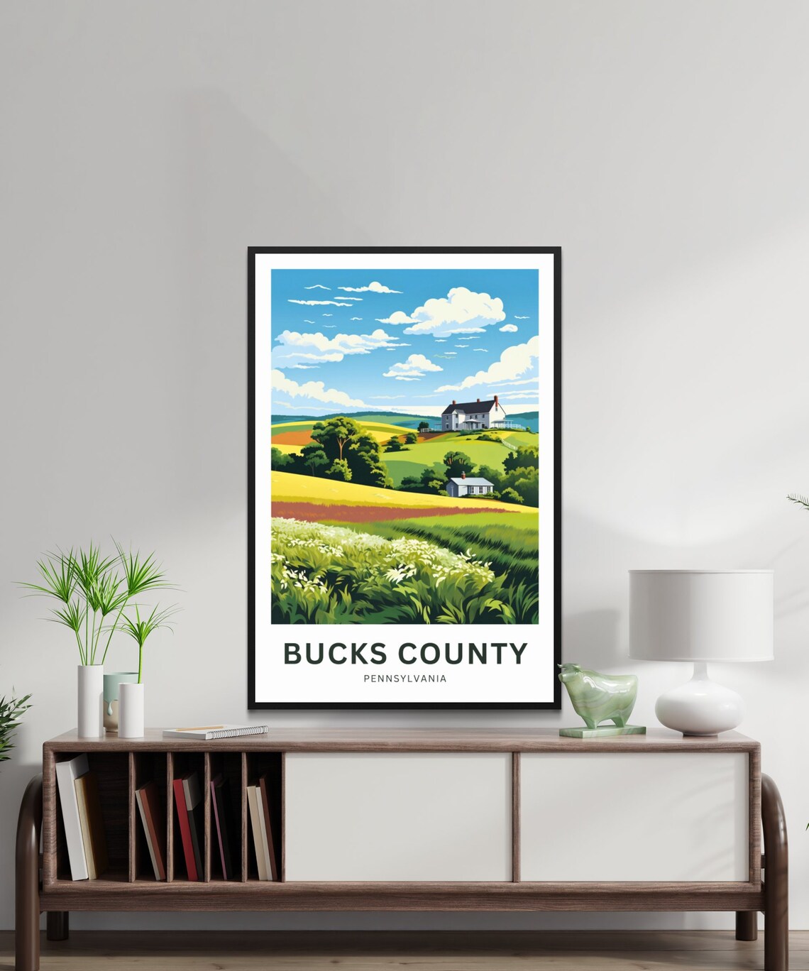 Bucks County Pennsylvania Rolling Hills Farmhouse Travel Poster - Image 2