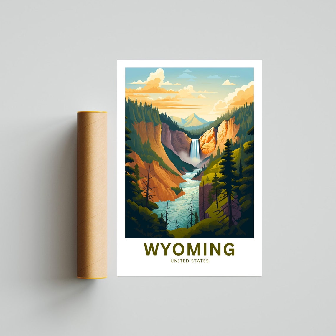 Personalized Wyoming Canyon Waterfall Vintage Travel Art Poster - Image 4