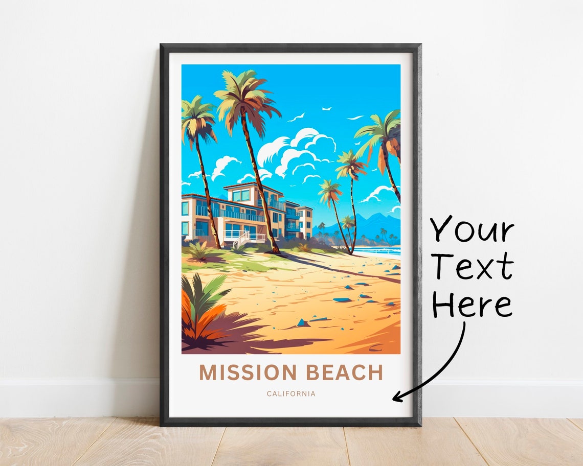 Mission Beach California Beach Palms Personalized Travel Poster