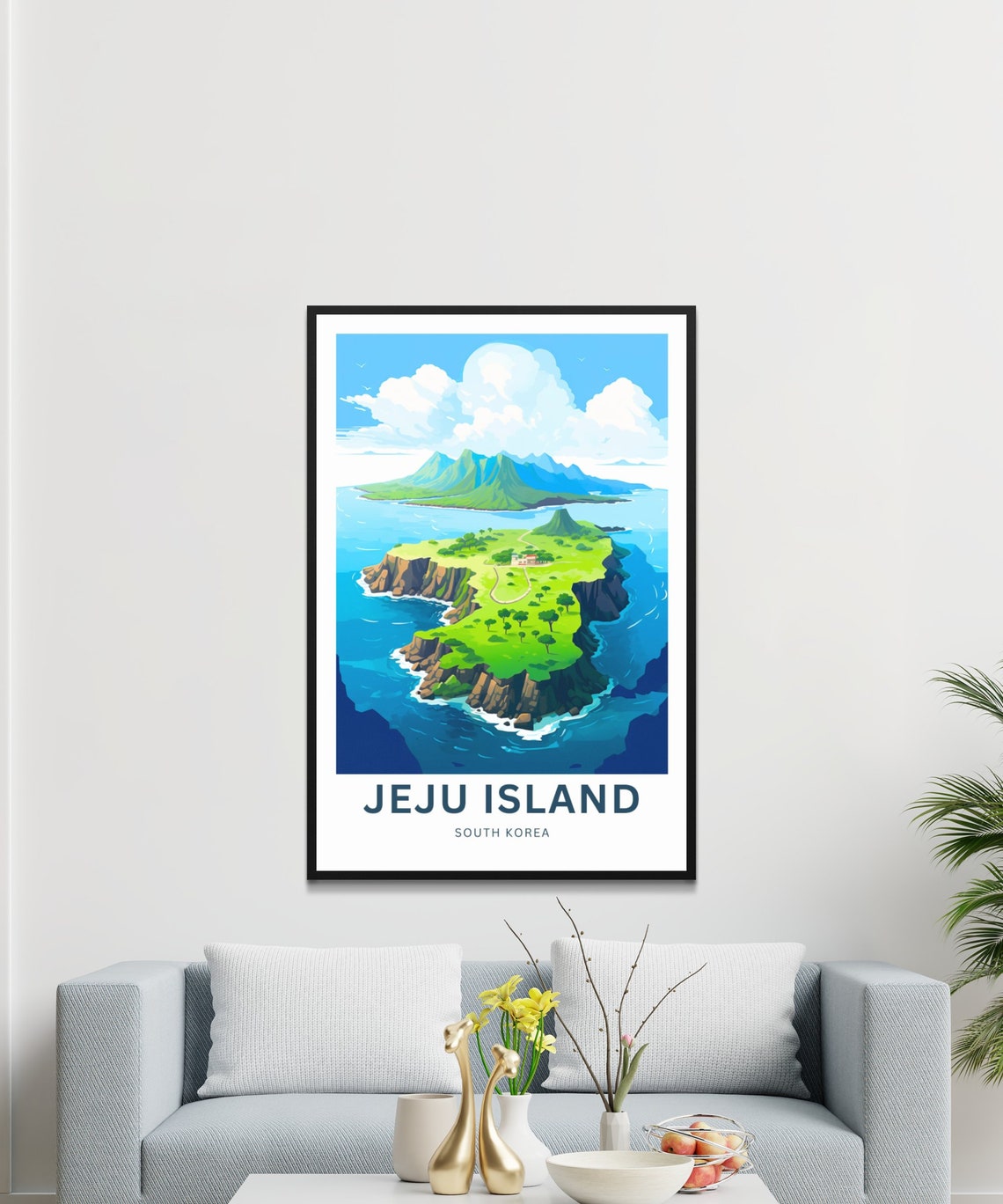 Jeju Island South Korea Aerial Volcanic Cliffs Coast Travel Poster - Image 3