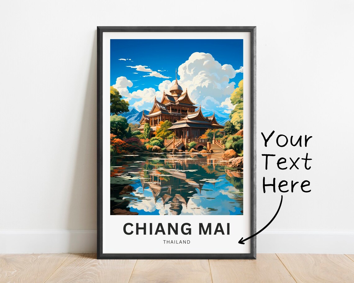 Personalized Chiang Mai Thailand Temple Lakeside Travel Poster