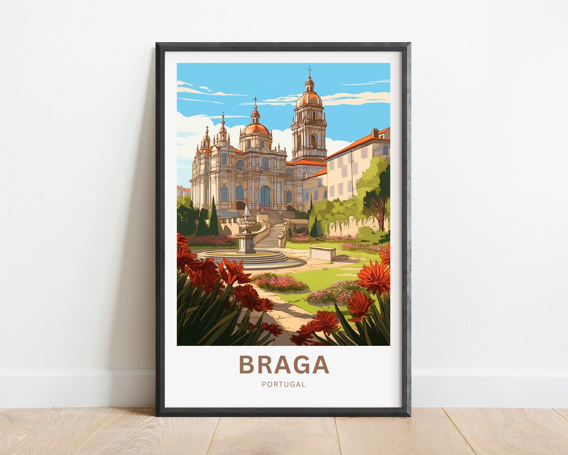 Braga Portugal Baroque Church Gardens Classic Vintage Poster
