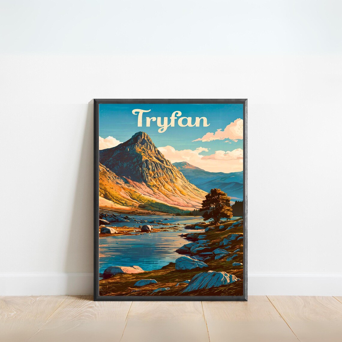 Tryfan Mountain Lake Rocky Peak Snowdonia Wales Travel Poster