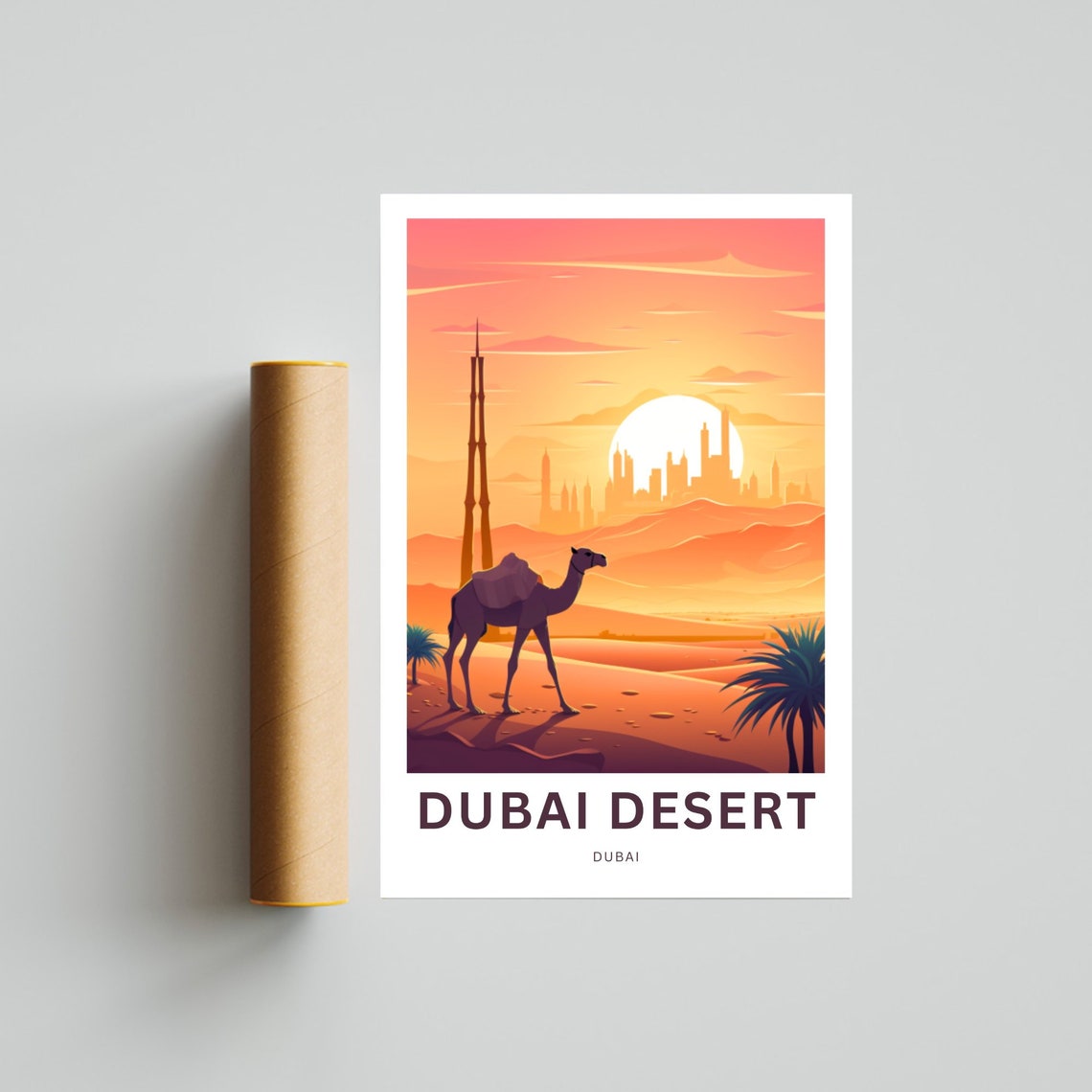 Dubai Desert Camel Sunset Skyline Silhouette Scene Travel Poster - Image 4