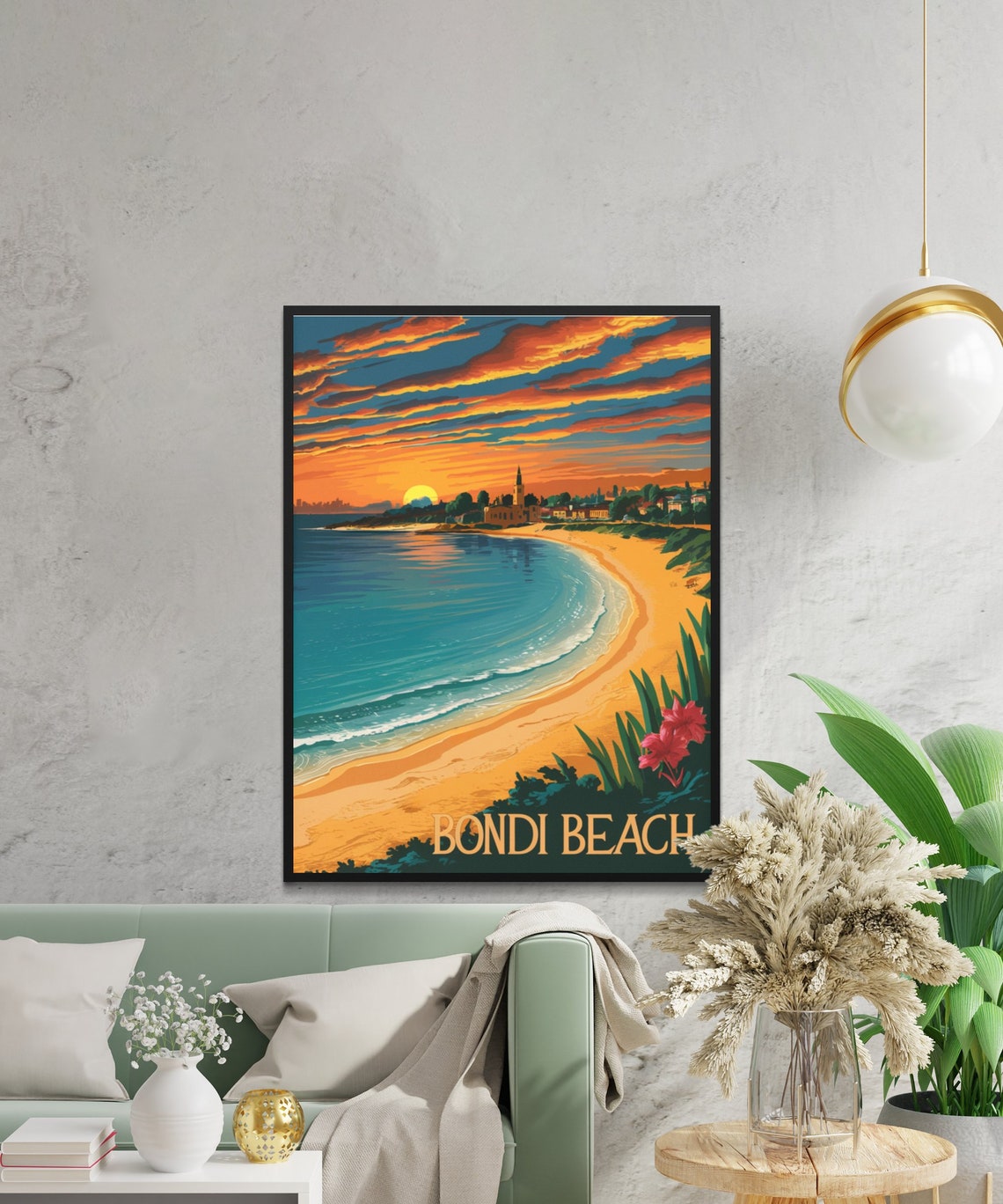 Bondi Beach Sydney Australia Sunset Waves Vintage Travel Poster - Image 2