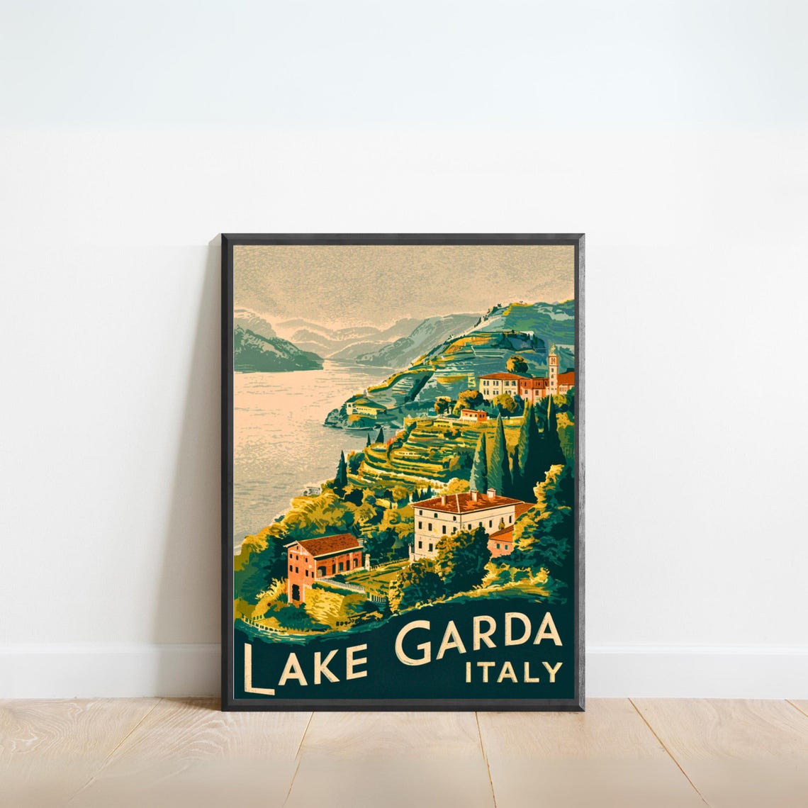 Lake Garda Italy Vintage Hillside Village Terraced Slopes Poster