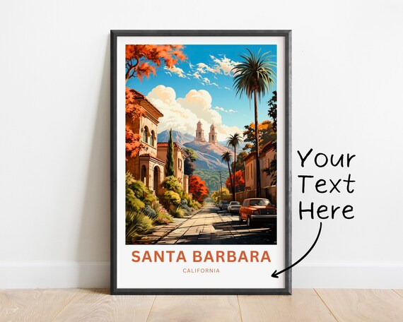 Santa Barbara California Mission Street Palms Mountain Poster