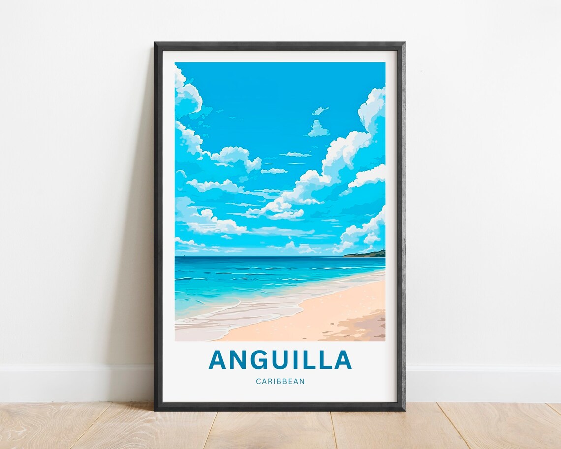 Anguilla Caribbean Minimalist Open Beach Sky Vintage Travel Poster