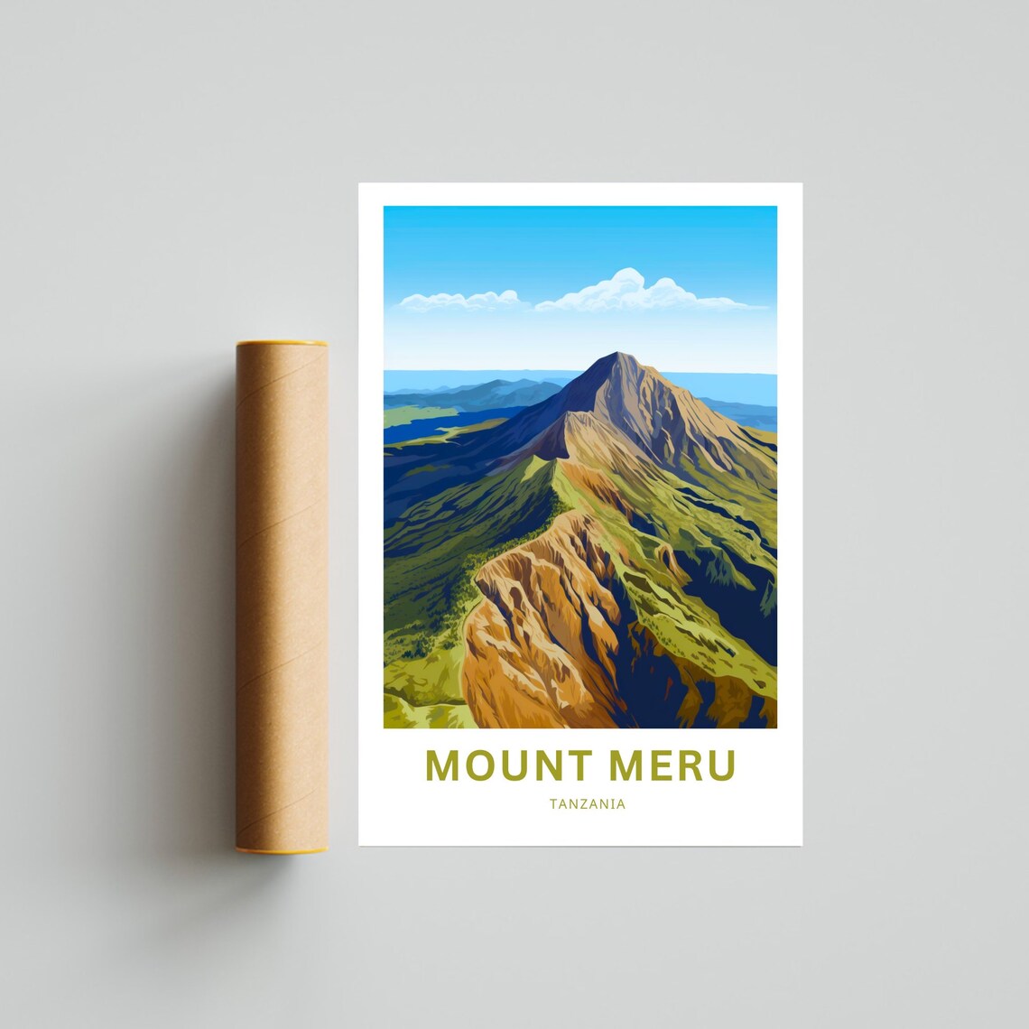 Vibrant Mount Meru Tanzania Mountain Landscape Travel Poster - Image 4