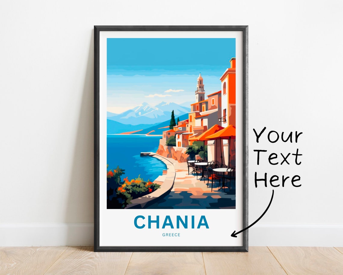 Personalized Chania Greece Old Harbor Waterfront Travel Poster