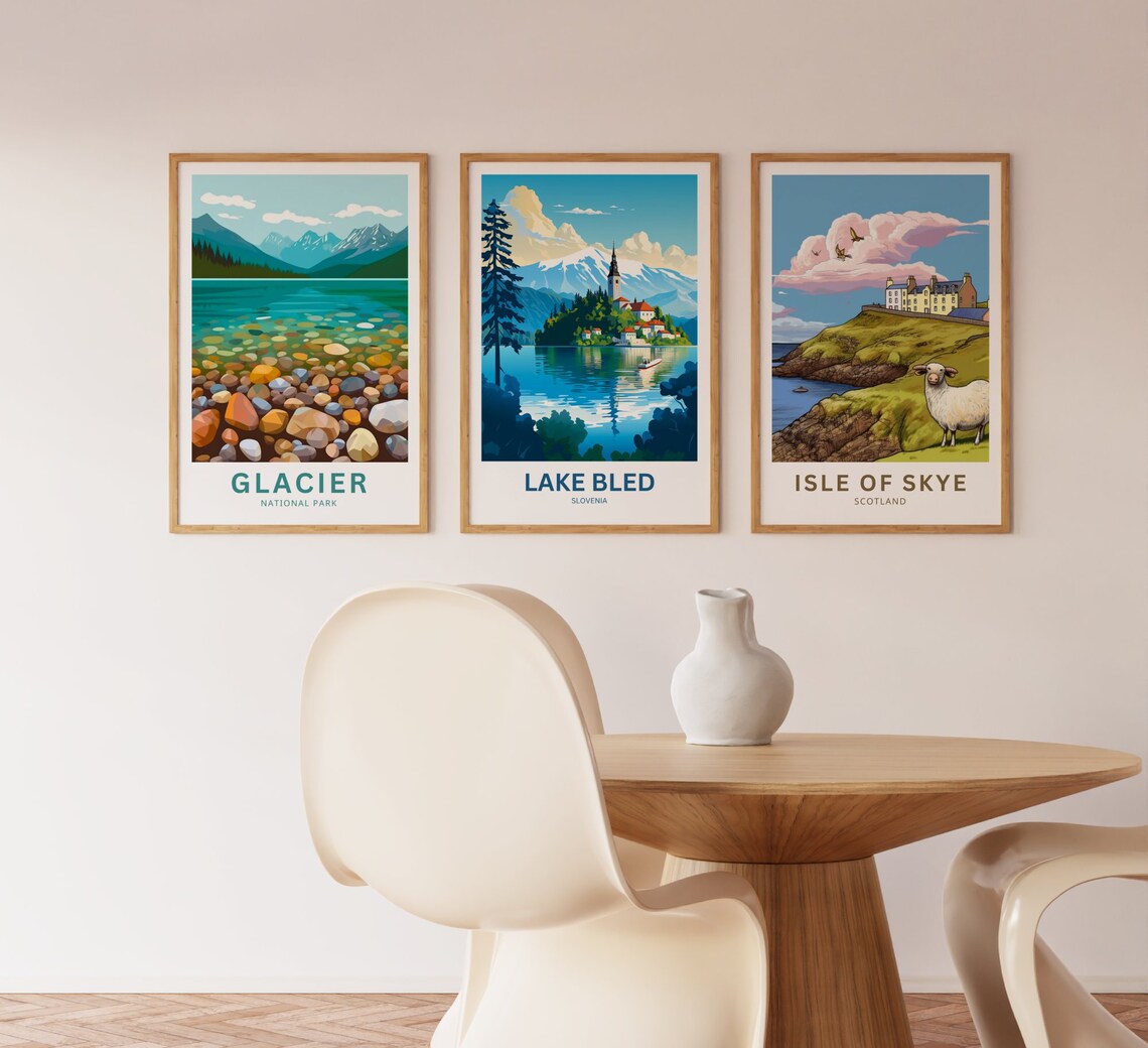 Lake Bled Slovenia Island Church Snowy Mountains Lake Travel Poster - Image 3