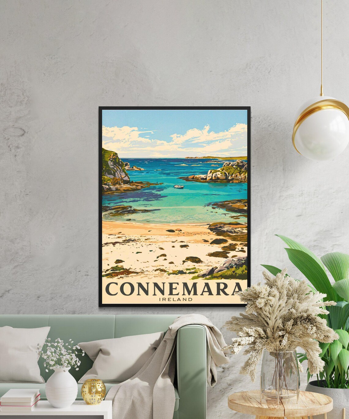 Connemara Ireland Sandy Cove Turquoise Bay Boats Scenic Travel Poster - Image 2