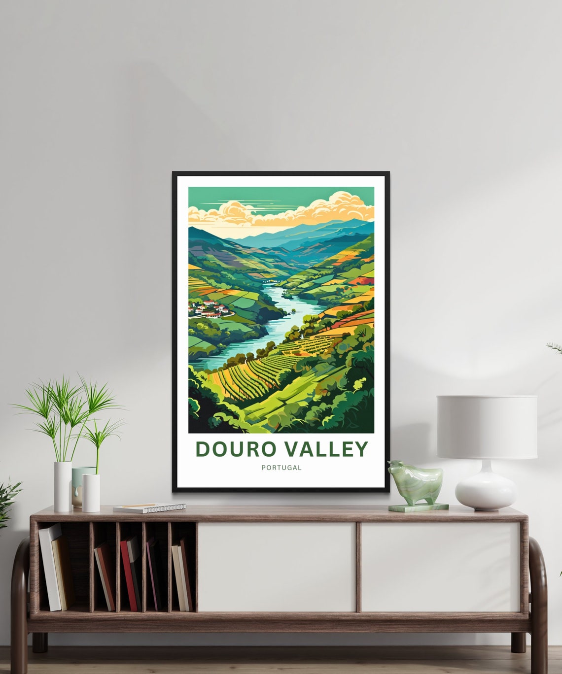 Douro Valley Portugal Green Vineyard Terraces Village Poster - Image 2