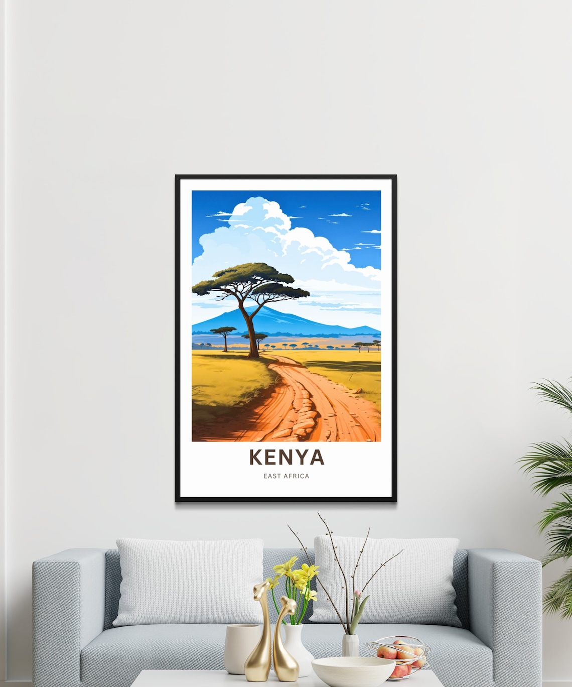 Kenya East Africa Golden Savanna Road Acacia Trees Travel Poster - Image 3