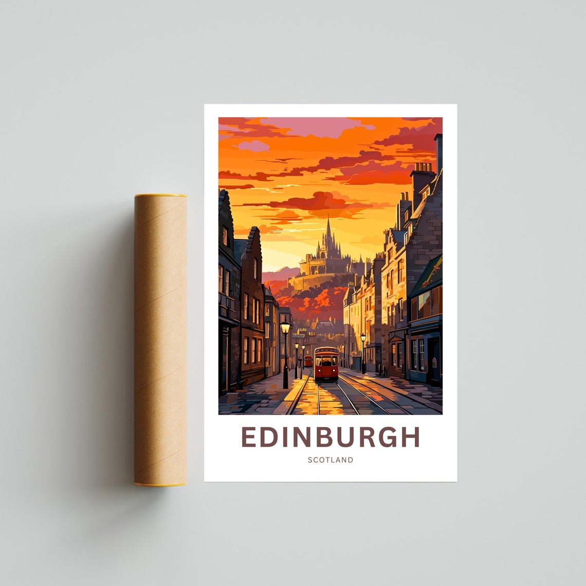 Edinburgh Scotland Tram Castle Street Sunset View Travel Poster - Image 4