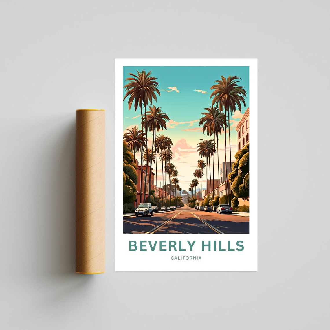 Personalized Beverly Hills California Palm Street Sunset Travel Poster - Image 4