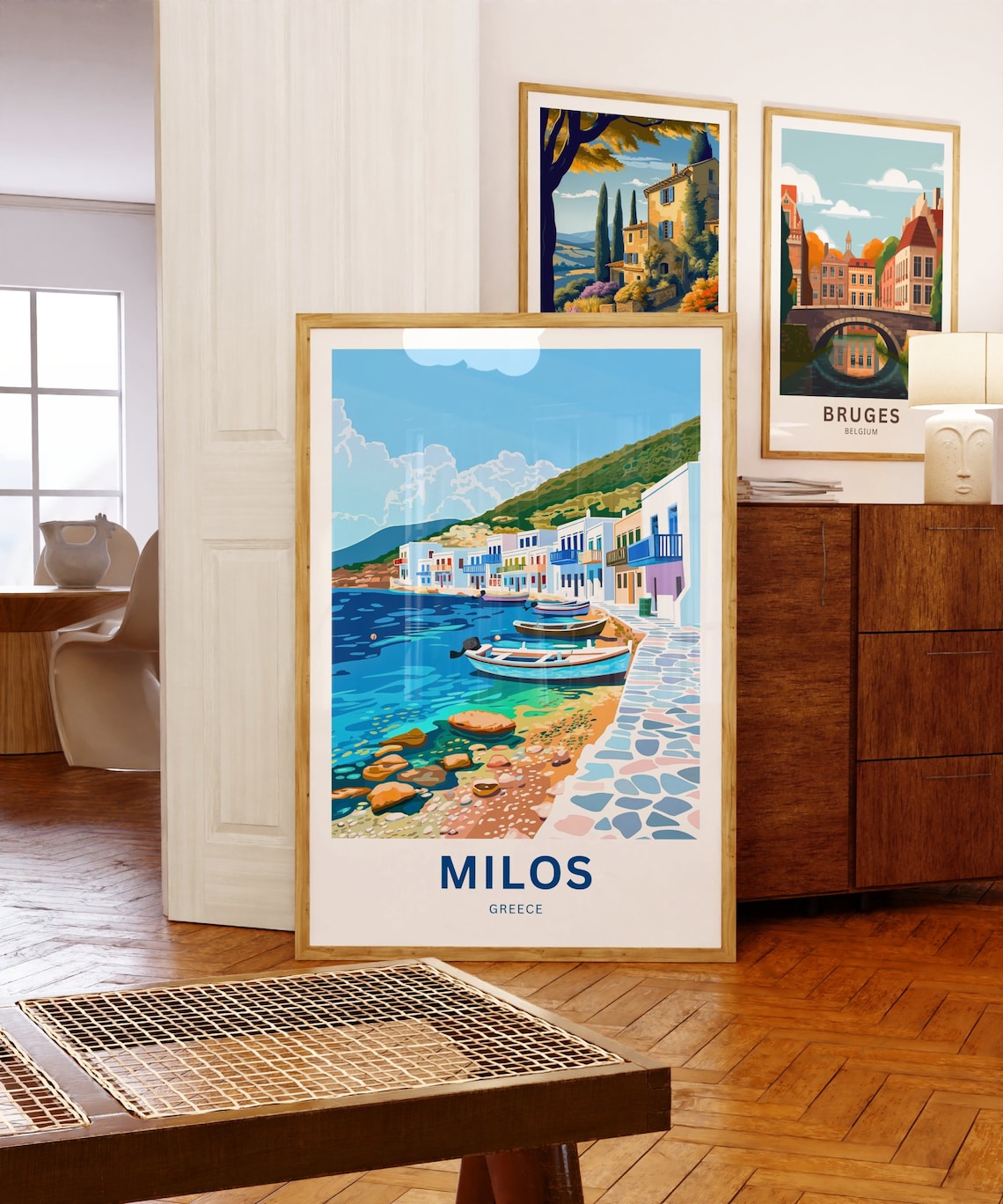 Milos Greece Colorful Waterfront Houses Stone Path Boats Travel Poster - Image 5