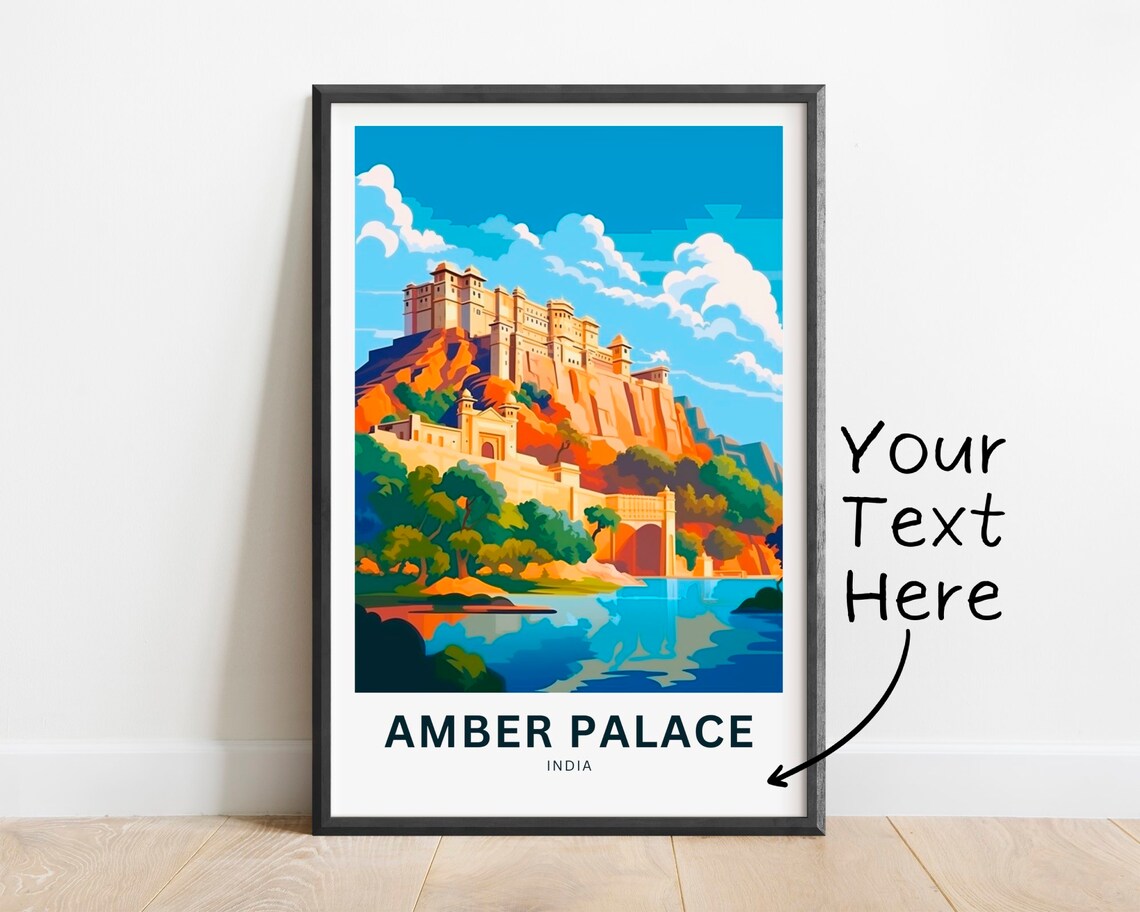 Amber Palace Golden Fort Reflection Water India Travel Poster