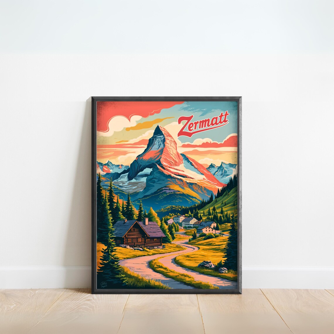 Zermatt Vintage Matterhorn Alpine Chalet Village Valley Poster