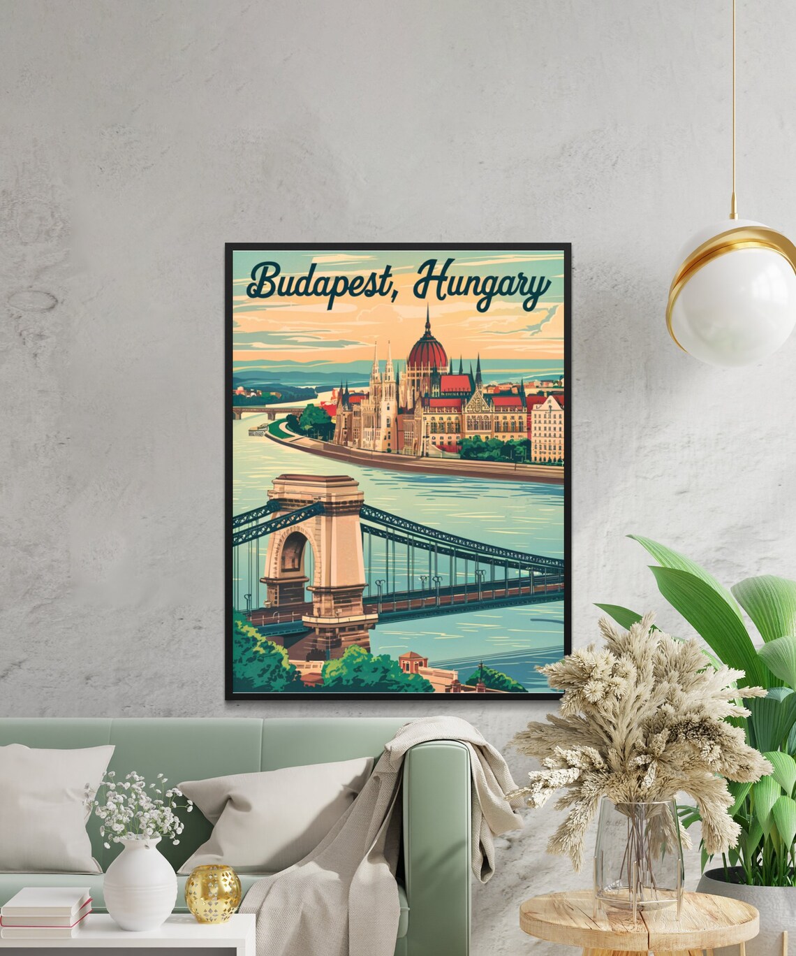 Budapest Hungary Chain Bridge Parliament Vintage Travel Poster - Image 2