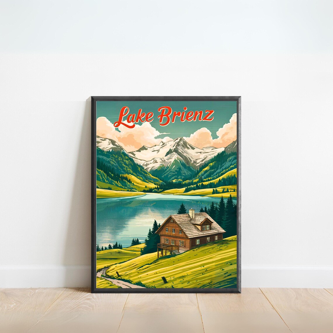 Lake Brienz Swiss Chalet Alpine Meadow Vintage Travel Poster