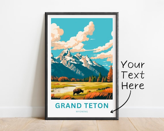 Personalized Grand Teton Wyoming Bison Meadow Custom Travel Poster