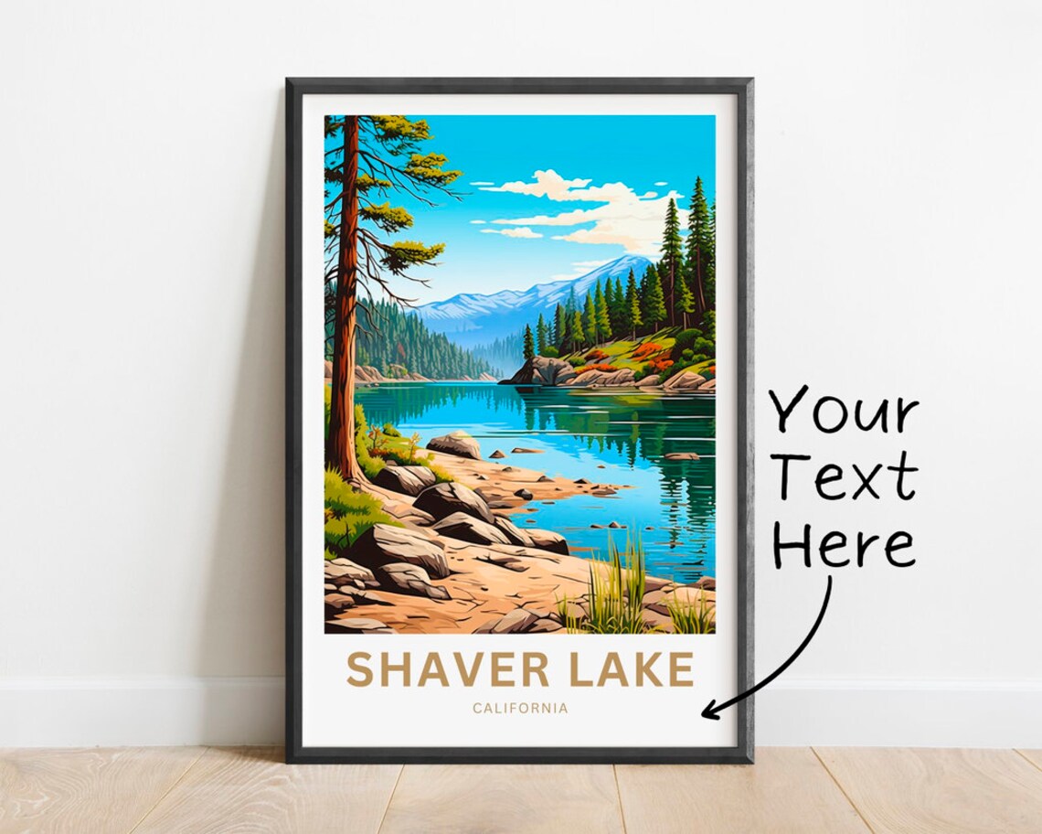 Shaver Lake California Rocky Shoreline Pine Trees Travel Poster