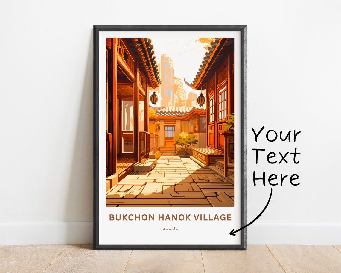 Personalized Bukchon Hanok Village Seoul Custom Text Travel Poster