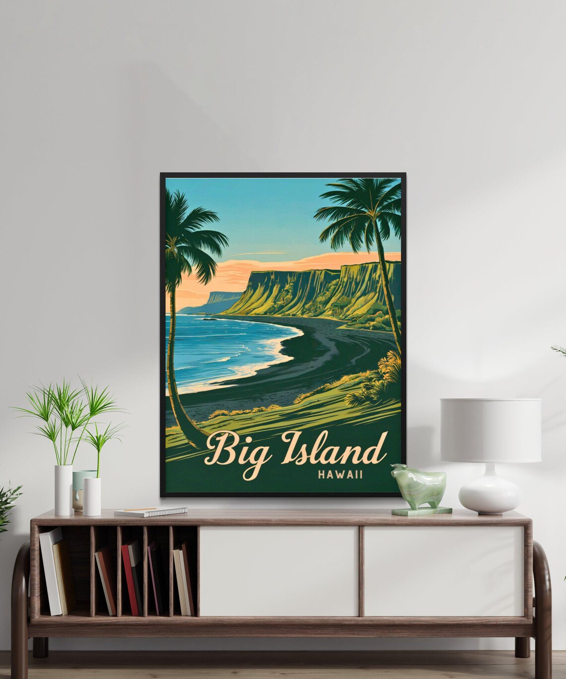 Big Island Hawaii Black Sand Beach Sunset Vintage Travel Poster - Image 3