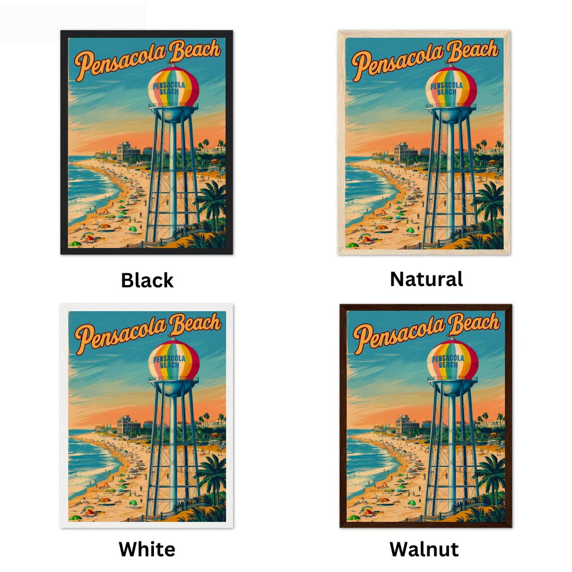 Pensacola Beach Florida Vintage Water Tower at Golden Sunset Poster - Image 4