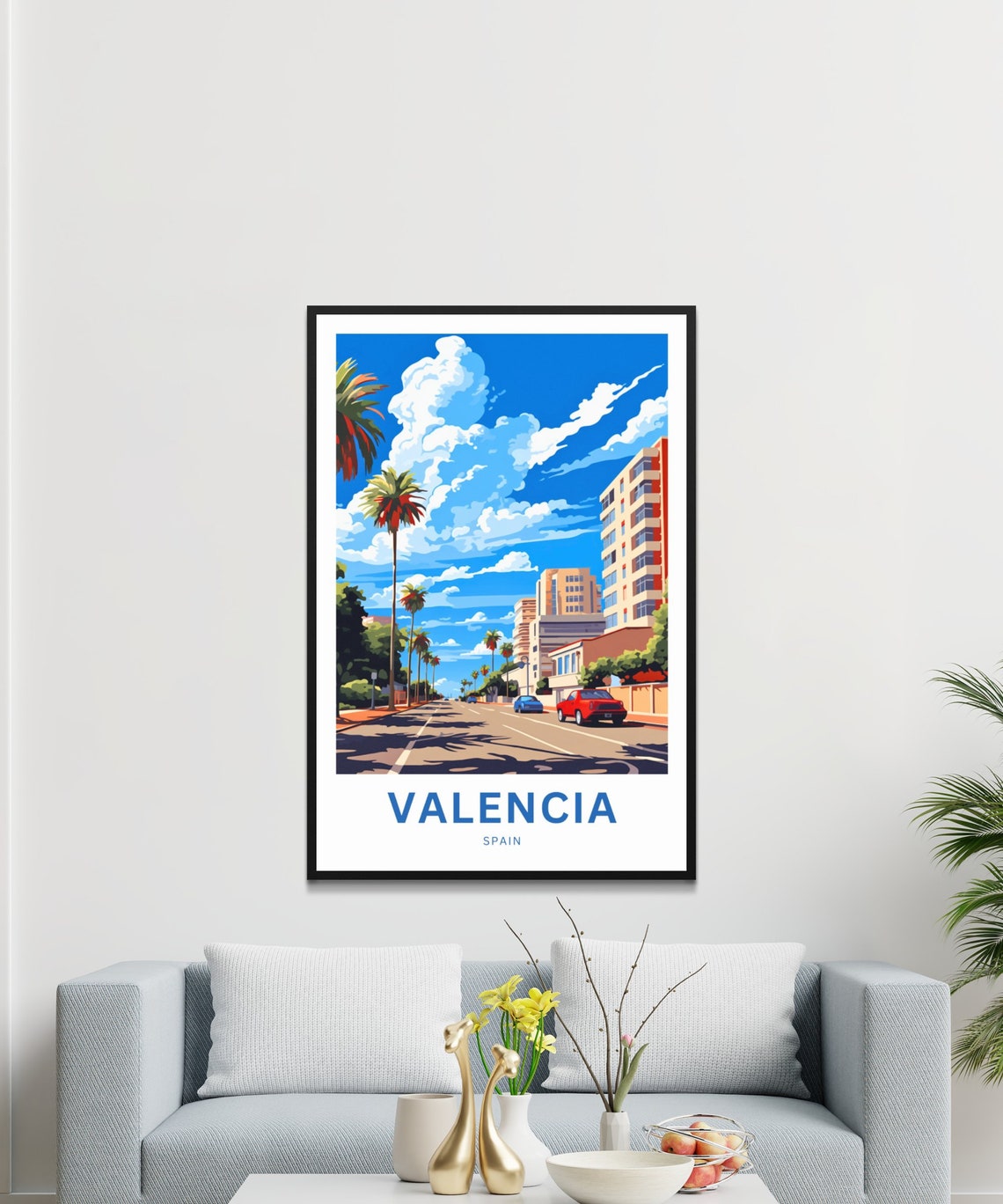 Valencia Spain Mediterranean Palm Avenue Bright Sky Art Poster - Image 3