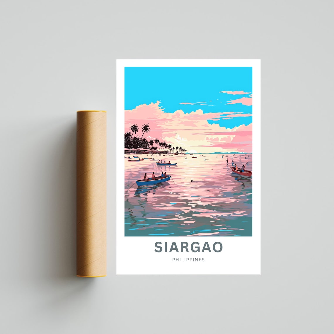 Siargao Dreamy Sunset Pink Sea Fishing Boats Philippines Poster - Image 4