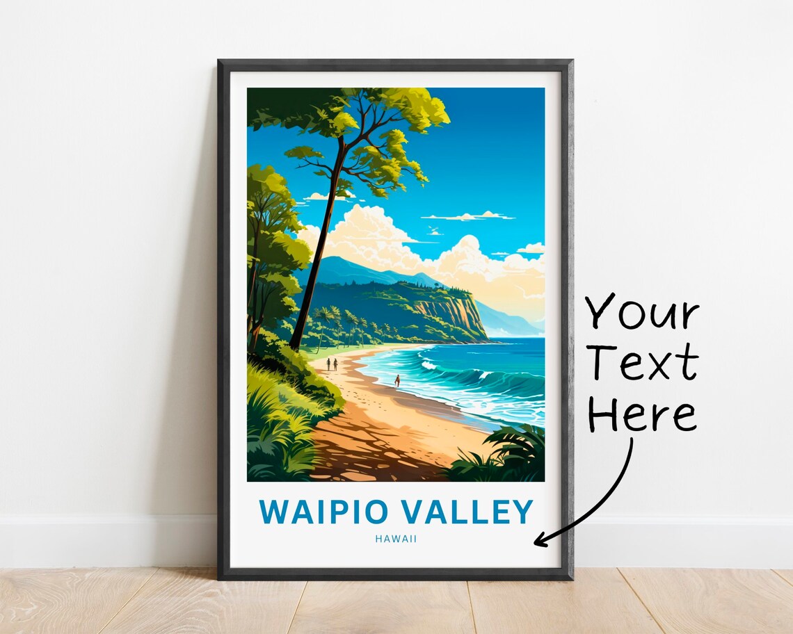 Waipio Valley Hawaii Personalized Tropical Beach Cliffs Travel Poster