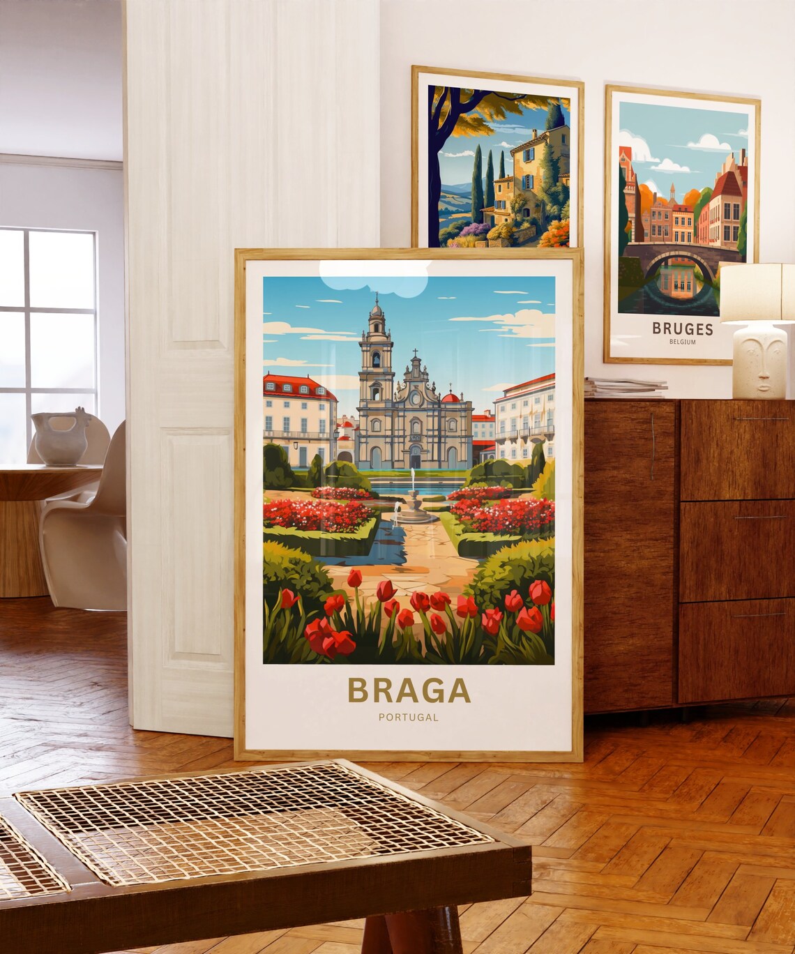 Braga Portugal Courtyard Fountain Tulips Personalized Travel Poster - Image 5