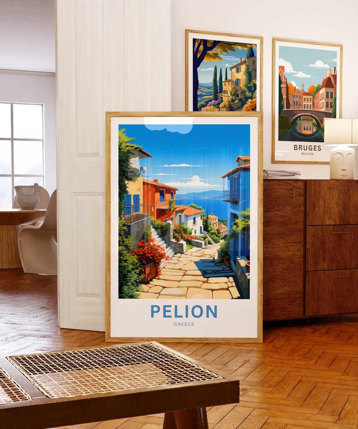 Pelion Greece Vibrant Coastal Village Lane by the Sea Poster - Image 5