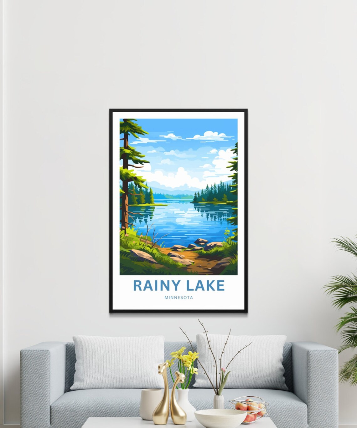 Rainy Lake Minnesota Forest Reflection Rocky Shores Travel Poster - Image 3