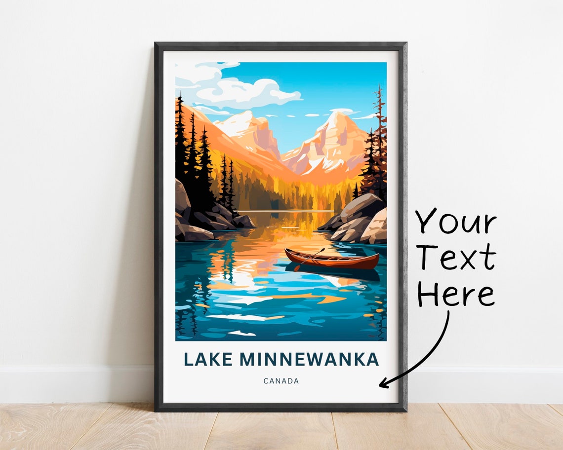Lake Minnewanka Canada Canoe Turquoise Water Mountain Poster