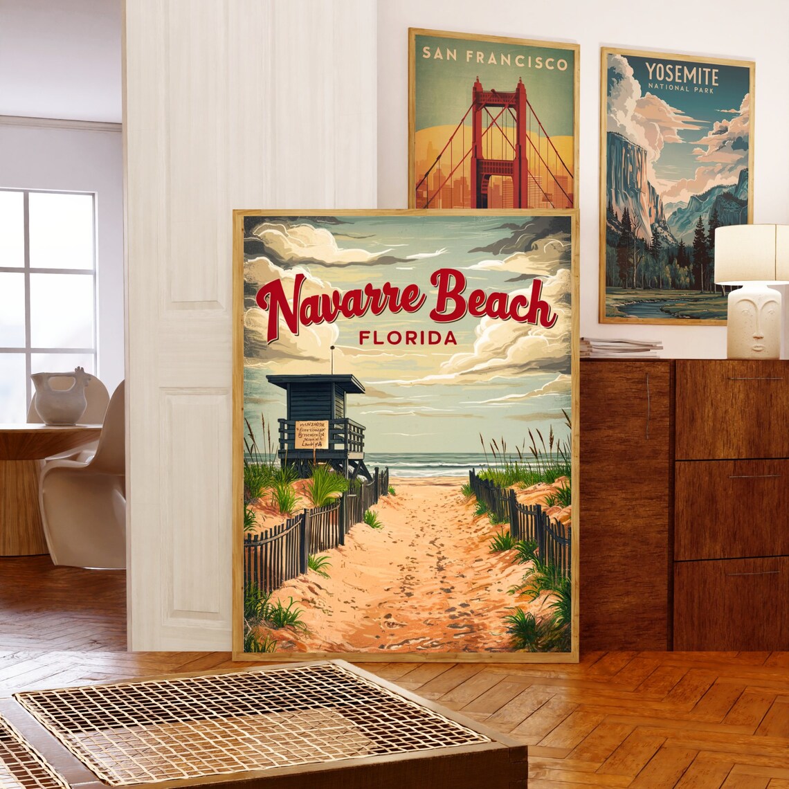 Navarre Beach Florida Vintage Lifeguard Stand on Dunes Path Poster - Image 5