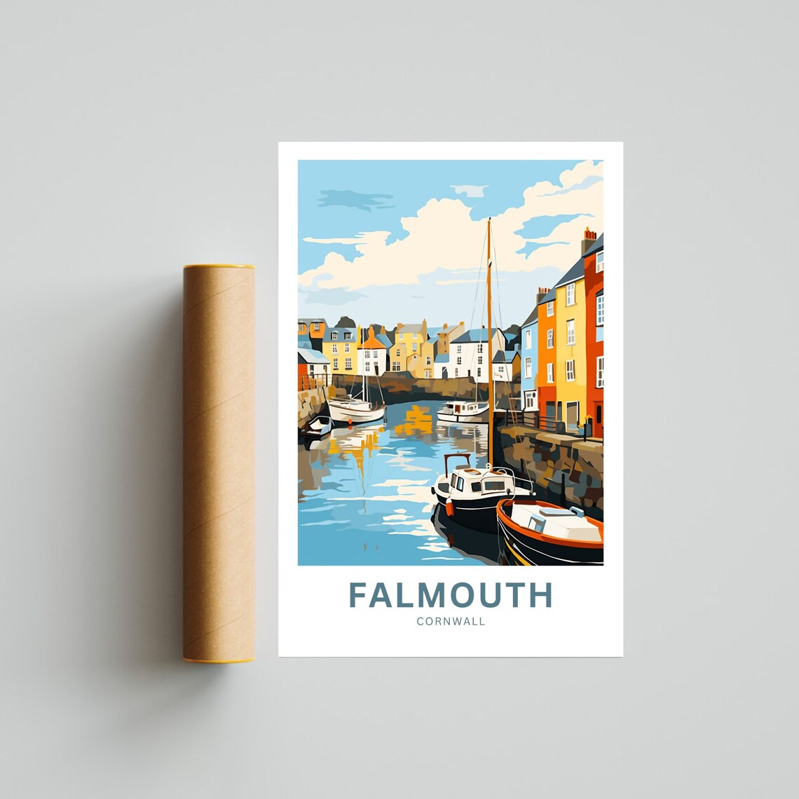 Falmouth Cornwall Harbor Sailboats Colorful Waterfront Travel Poster - Image 4