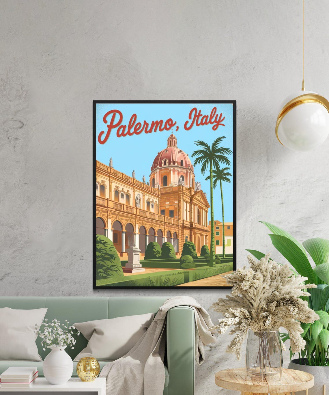 Palermo Italy Grand Domed Landmark Retro Sicilian Cityscape Poster - Image 3