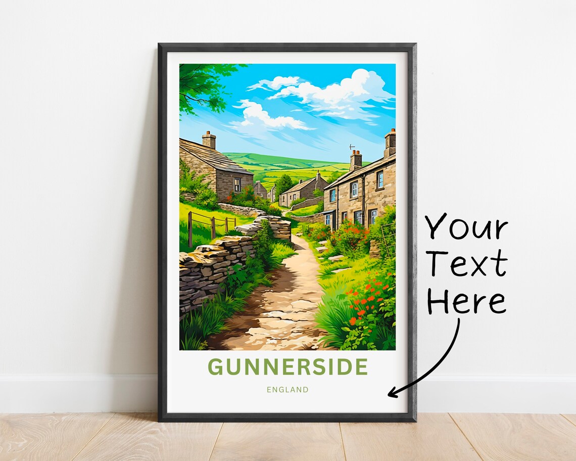 Gunnerside England Village Lane Stone Cottages Travel Poster - Image 2