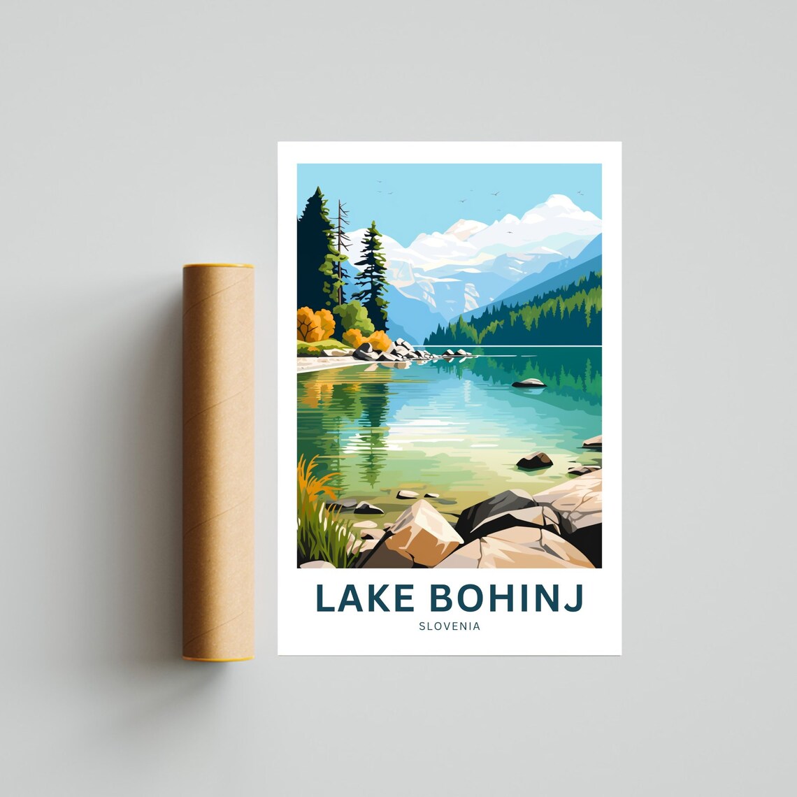 Lake Bohinj Personalized Snow Peak Lake View Travel Art Poster - Image 4