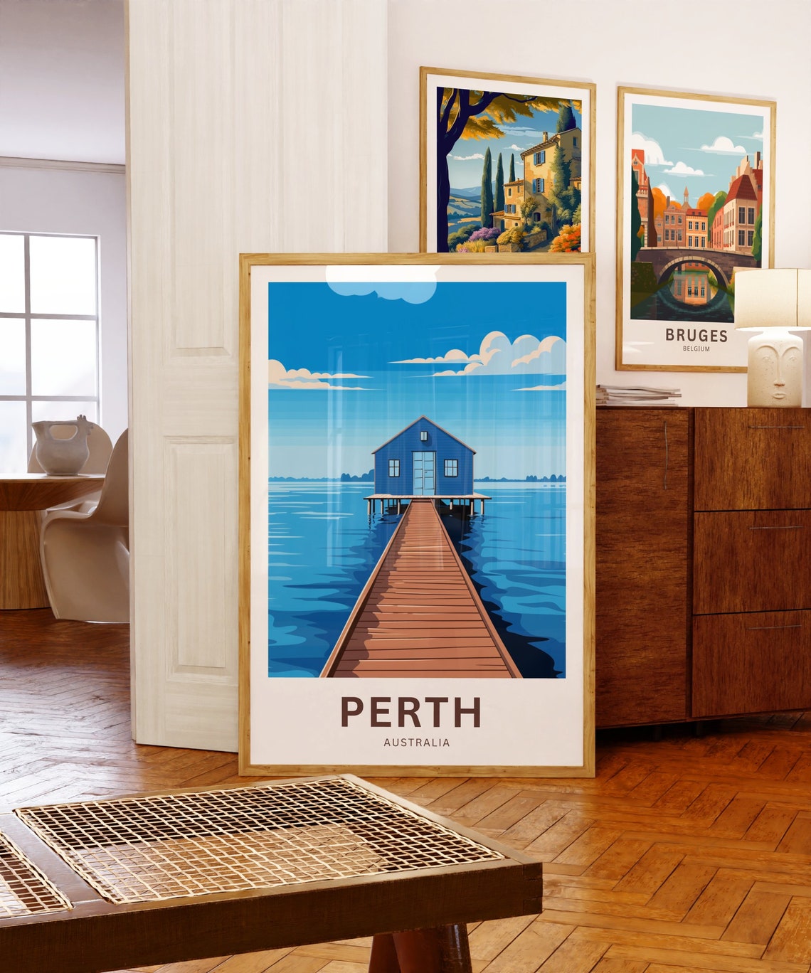 Perth Australia Iconic Blue Boathouse Pier Water Travel Poster - Image 5