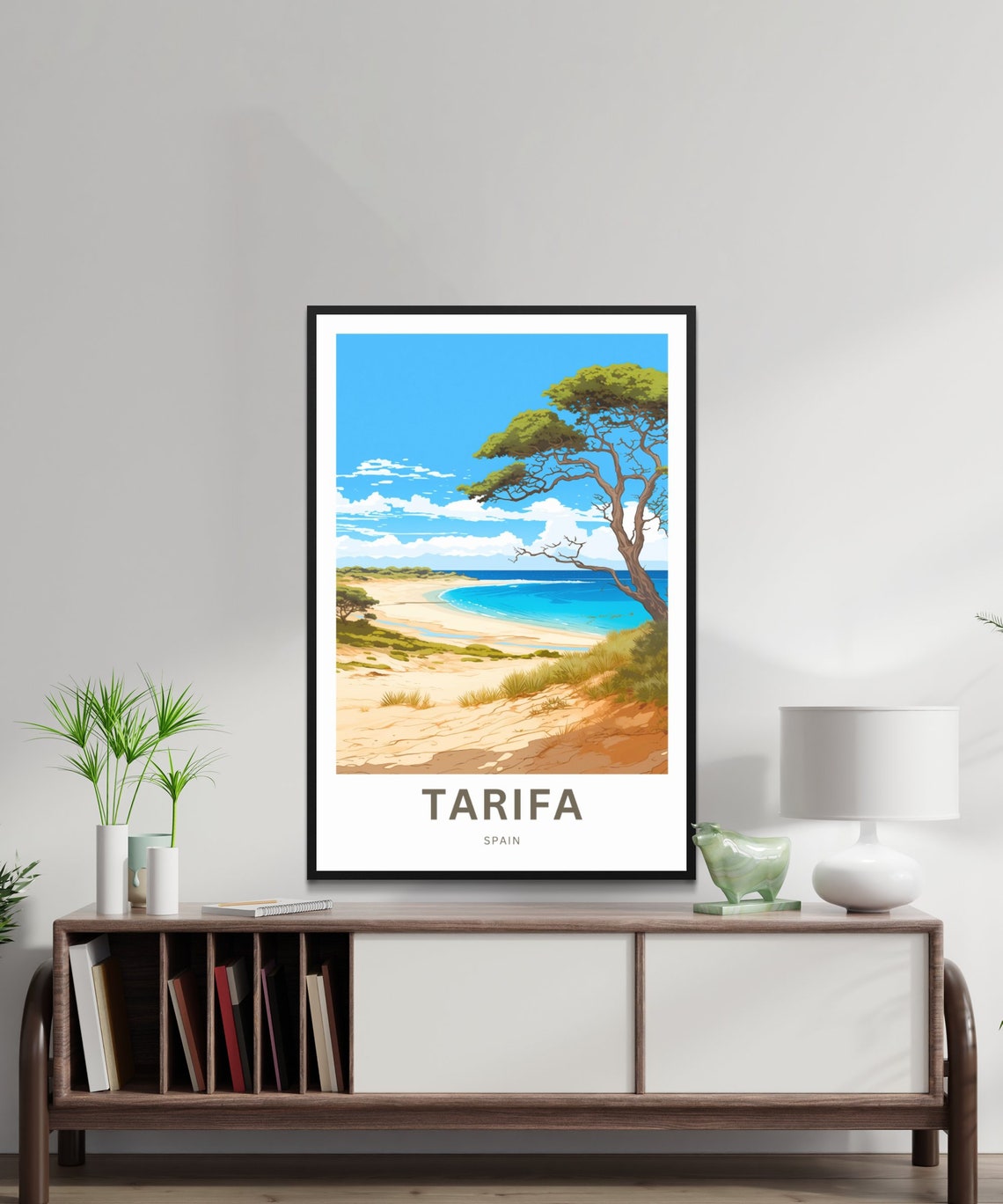 Tarifa Spain Beach Stone Pine Turquoise Cove Waves Travel Poster - Image 2