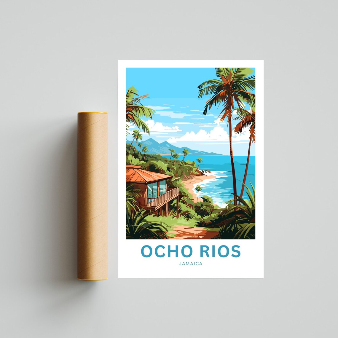 Ocho Rios Jamaica Beach Bungalow Palm Bay Turquoise Water Poster - Image 4