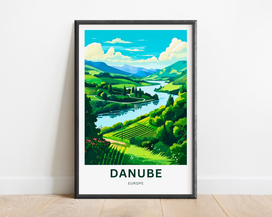 Danube Europe Vineyard Valley River Bend Vintage Travel Poster