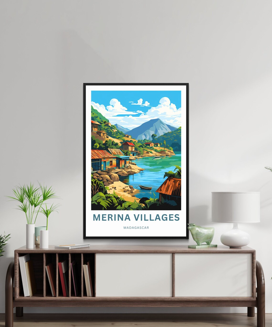 Merina Villages Madagascar Lakeside Village Fishing Boat Travel Poster - Image 2